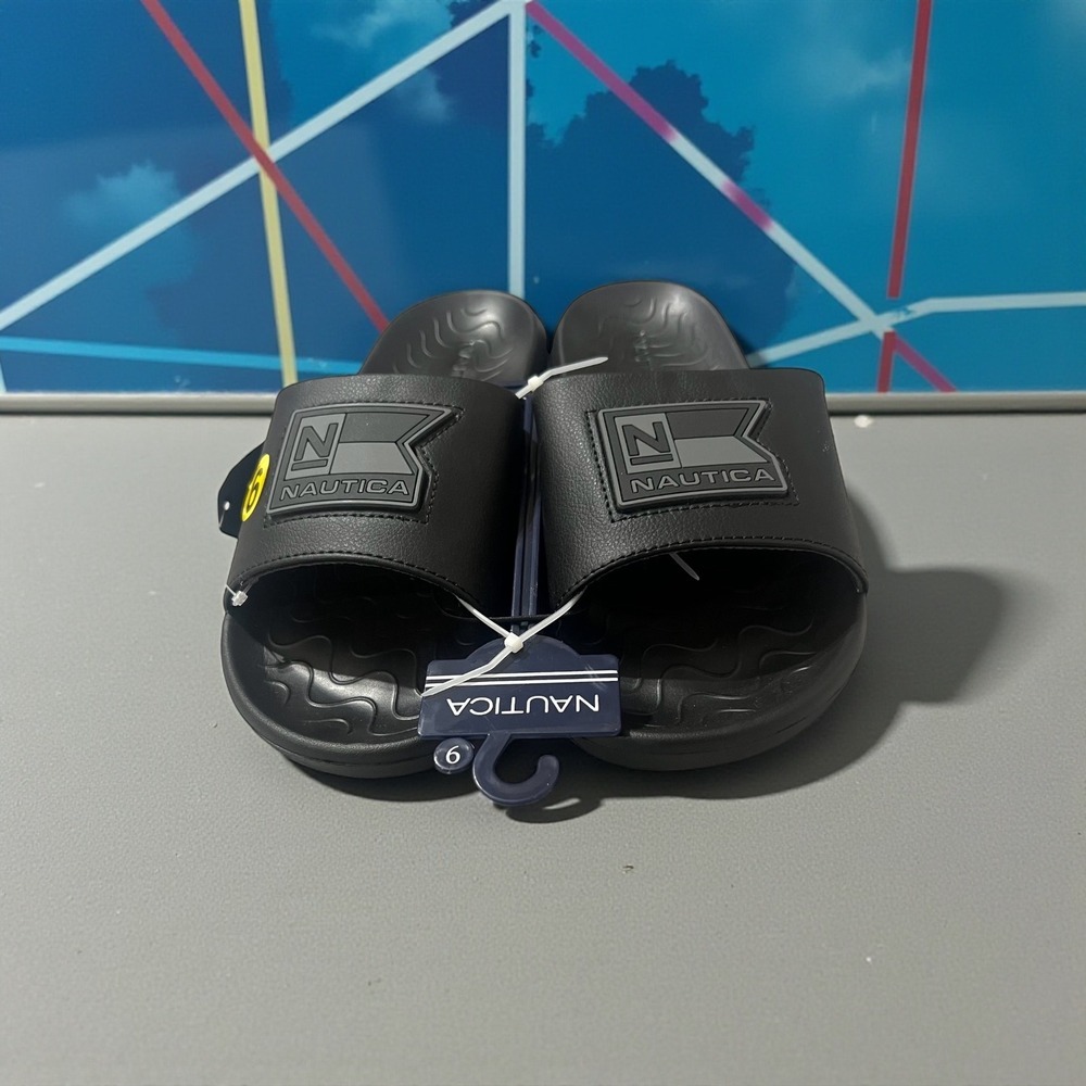 Nautica Men's Black Slide Sandals Size 9 Pool Beach Comfort - Picture 6 of 10